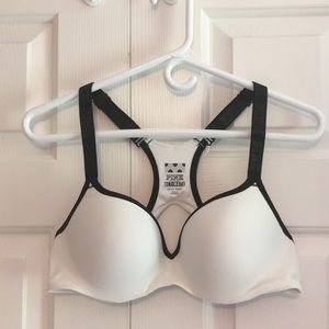 PINK White & Black Racerback Sports Push-Up Bra